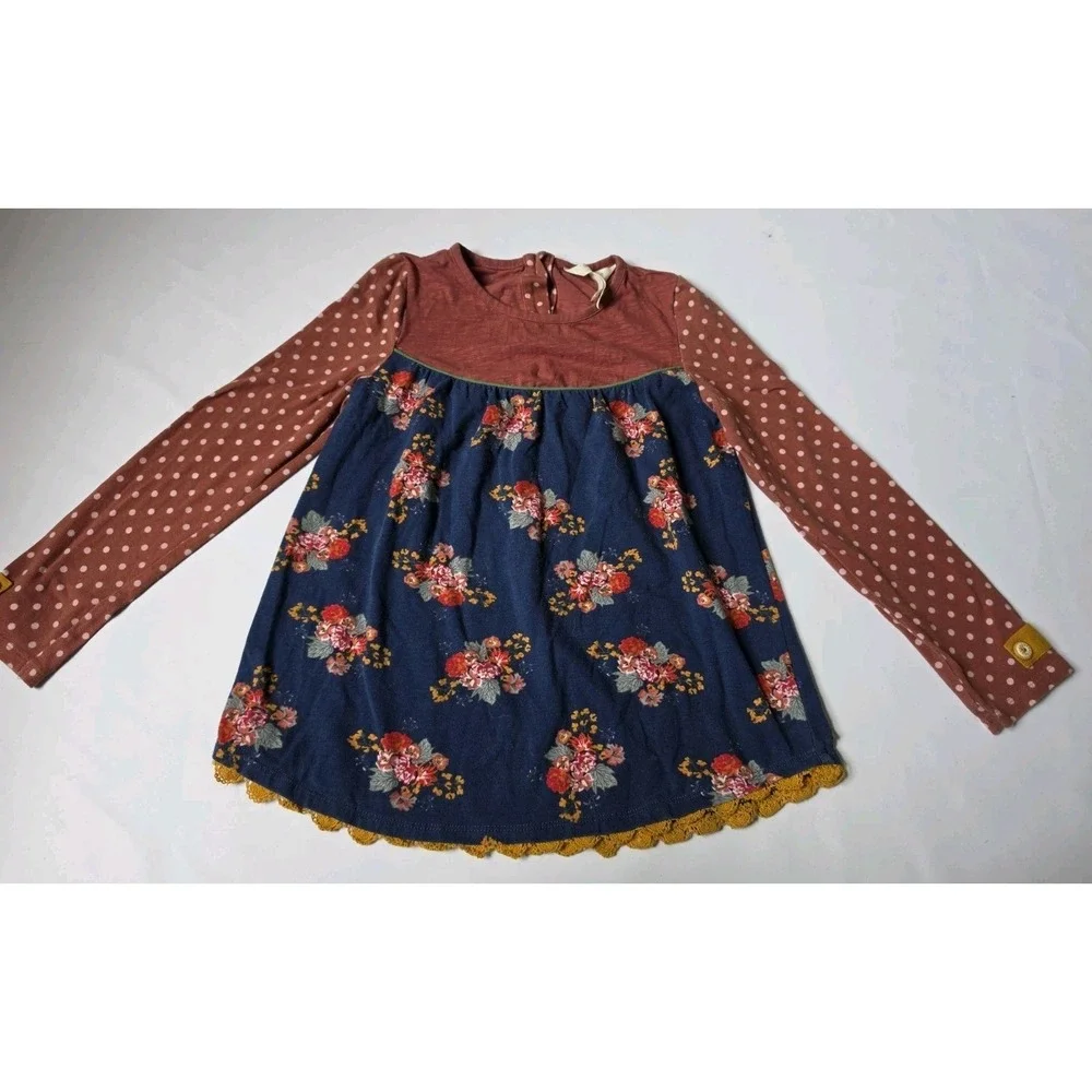 Matilda Jane Clothing Girls' Dress – Size 8 – Blue And Red Floral With Buttons